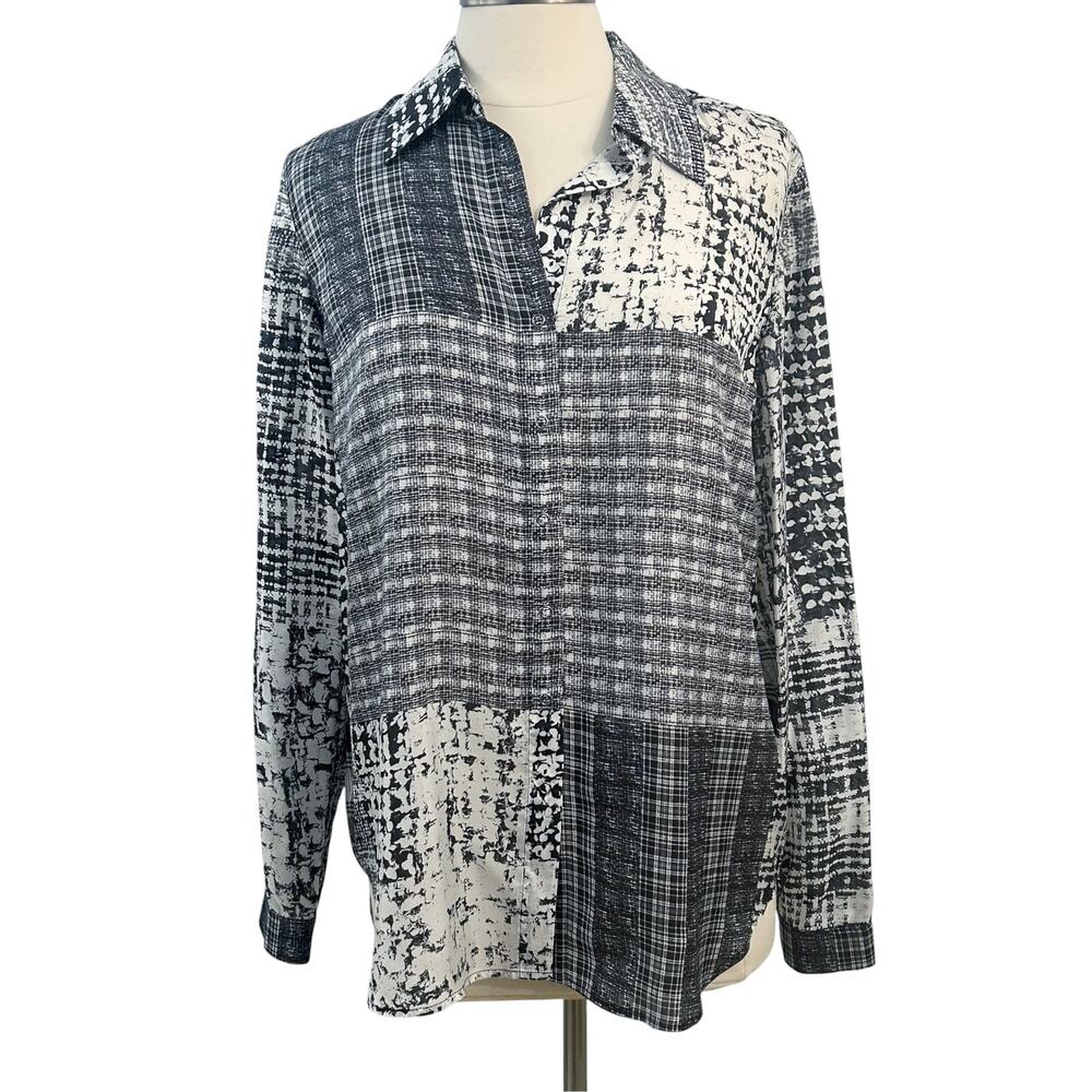 L'Agence 100% Silk Patchwork Print Snap Front Blouse Size 6